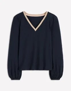 Top à col V métallisé