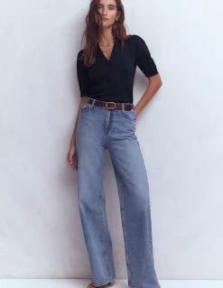 Top à manches courtes et col tunisien ouvert