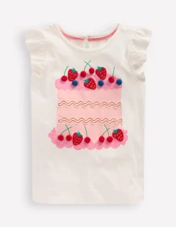 Top à manches courtes volantées et logo