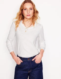 Top à manches longues et col rond en coton