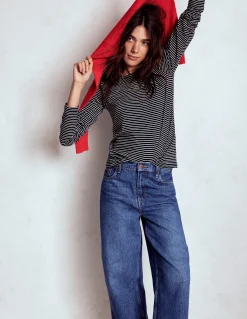 Top à manches longues et col rond en coton