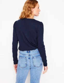 Top à manches longues et col rond en coton