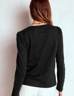 Top à manches longues et col rond en coton