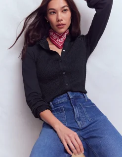 Top boutonné ultra-doux à smocks