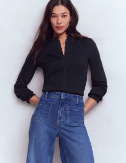 Top boutonné ultra-doux à smocks