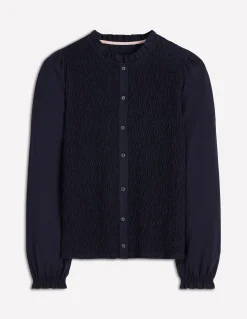 Top boutonné ultra-doux à smocks