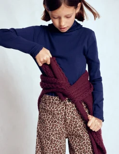 Top côtelé à col roulé