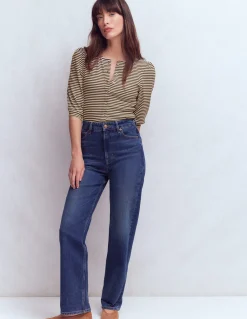 Top côtelé Evie à manches bouffantes