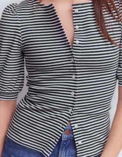 Top côtelé Evie à manches bouffantes