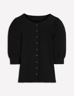 Top côtelé Evie à manches bouffantes