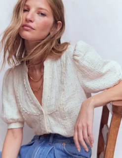 Top double-étoffe à détails dentelle