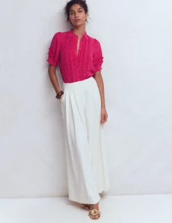 Top en soie à manches courtes et volants