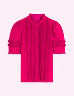 Top en soie à manches courtes et volants