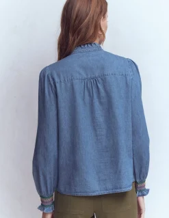 Top Esme en jean à smocks et volants