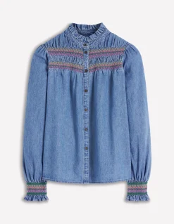 Top Esme en jean à smocks et volants