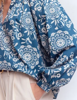 Top Serena à col plissé