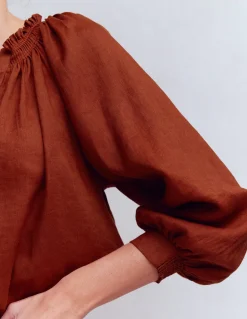 Top Serena en lin à col plissé