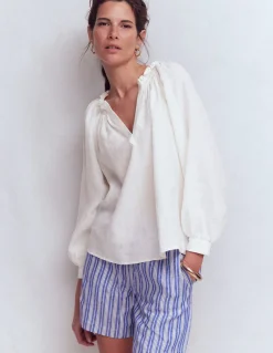 Top Serena en lin à col plissé