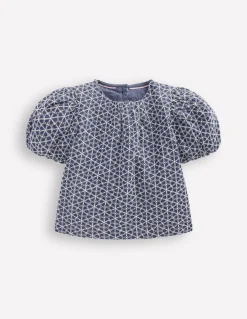 Top tissé à manches bouffantes