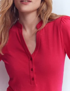 Top ultra-doux à col tunisien ouvert