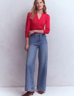 Top ultra-doux à col tunisien ouvert