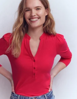 Top ultra-doux à col tunisien ouvert