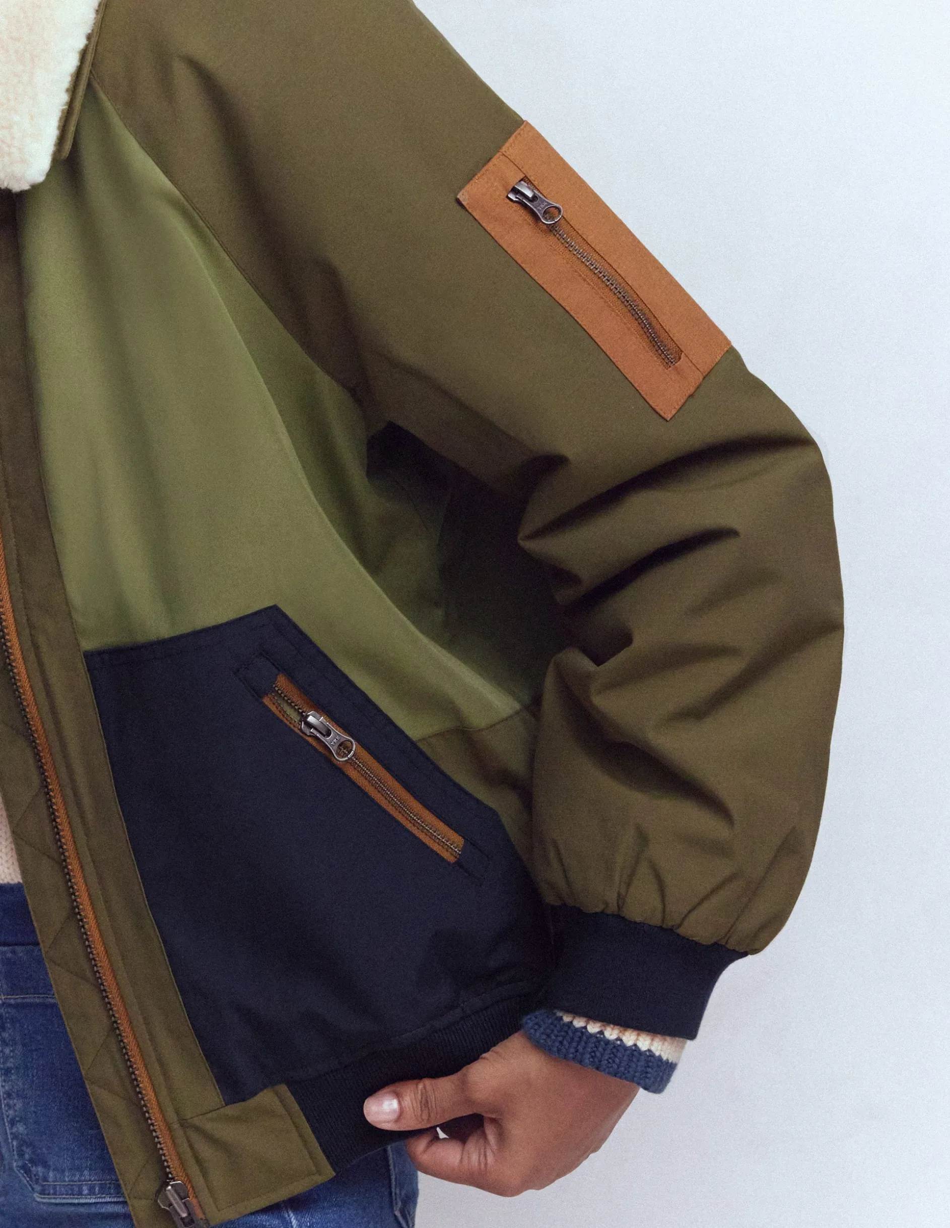 Veste bomber à détails en borg