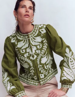 Veste brodée en lin